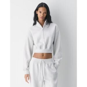 Aritzia TNA Cozy Fleece Perfect 1/4 Zip Cropped Sweatshirt - Heather Chrome - S